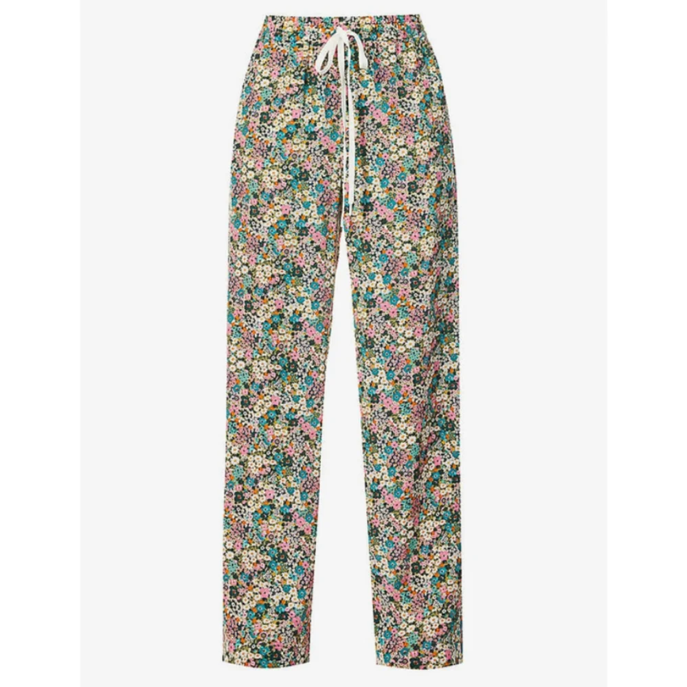 See by Chloe Floral-Print Wide-Leg Mid-Rise Silk-Crepe Trousers, 36/Small - Picture 2 of 10